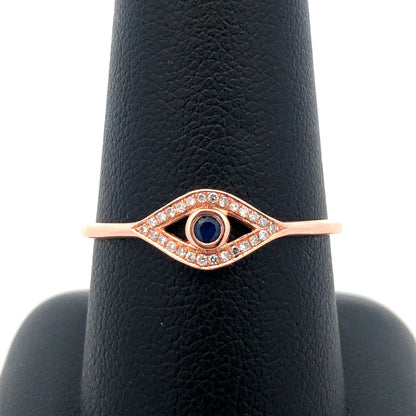 Designer 14K Rose Gold Sapphire Diamond Accented Evil Eye Cocktail Ring