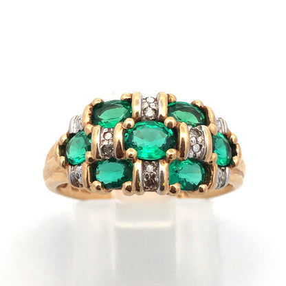 Designer 14K Yellow Gold Oval Emerald Diamond Accented Dome Cocktail Ring
