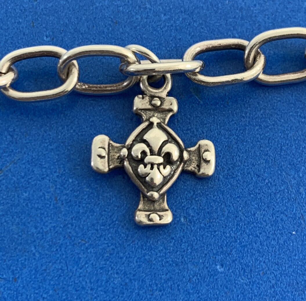 Designer 925 Sterling Silver Five Fleur De Lis Charm Oval Link Toggle Bracelet