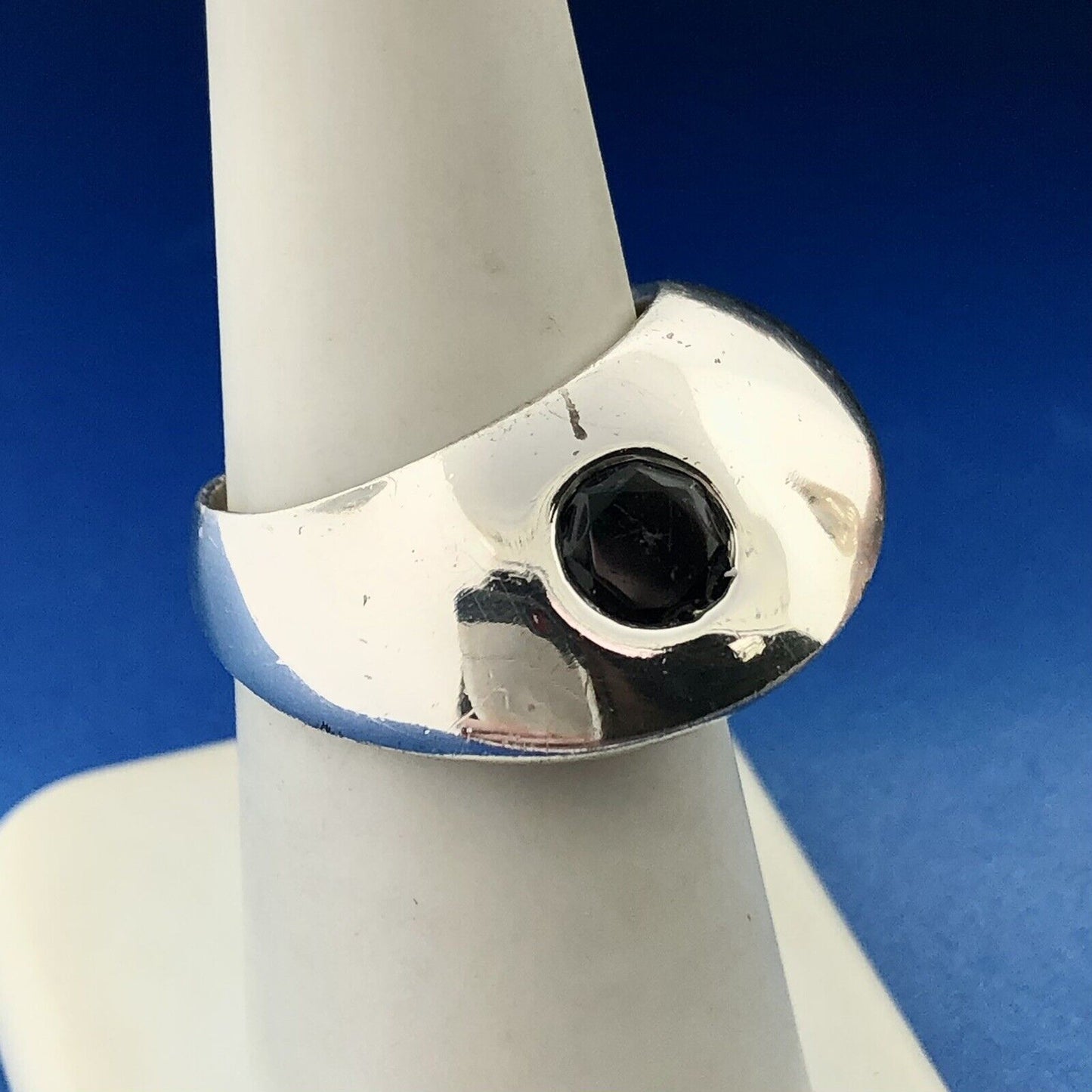 Designer Givenchy 925 Sterling Silver Round Smoky Quartz Modernist Dome Ring