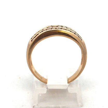 Designer 10K Yellow Gold Diamond Triple Row Tapered Bridal Cocktail Ring