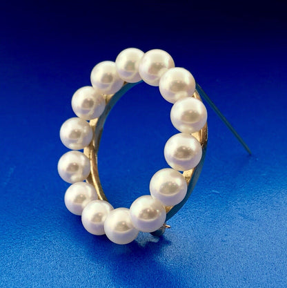 Vintage 14K Yellow Gold 6 MM Pearl Wreath Pin Brooch Pendant