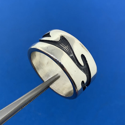 Vintage Mexico 925 Sterling Silver Modernist Storyteller Wide Cigar Band Ring