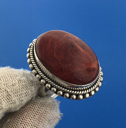 Designer Doug Paulus DP India Silver Sterling 925 Red Jasper Statement Ring