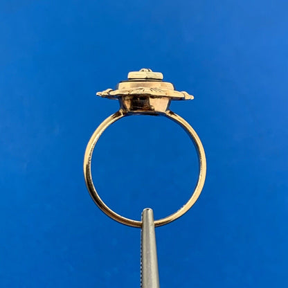 Vintage PSco 10K Yellow Gold Onyx Diamond Black Enamel Scroll Cocktail Ring