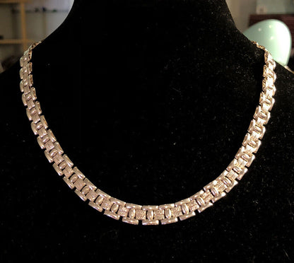 925 Sterling Silver Fancy Square Bicycle Link Chain Necklace