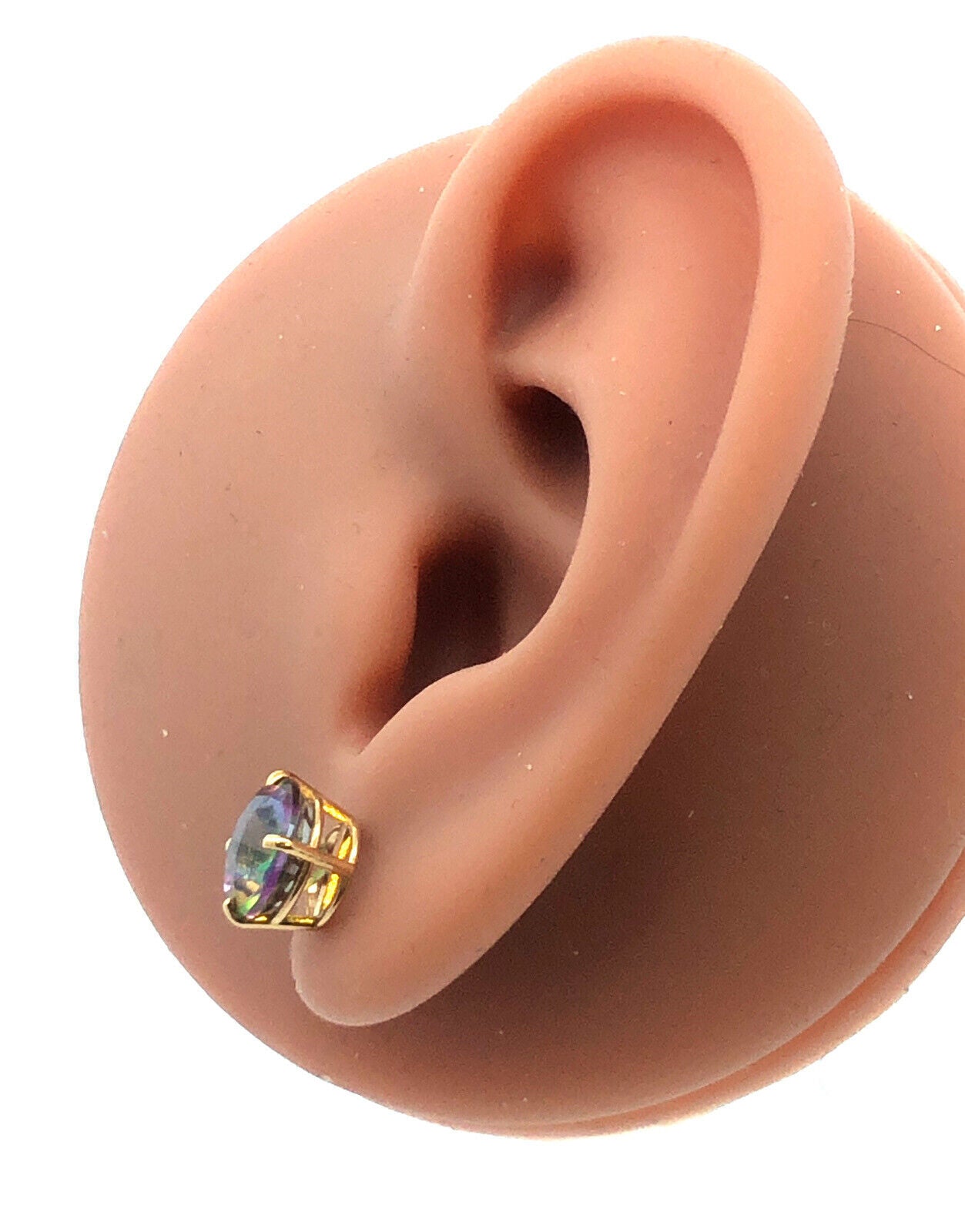 14K Yellow Gold Oval Mystic Topaz Power Protection Stud Earrings