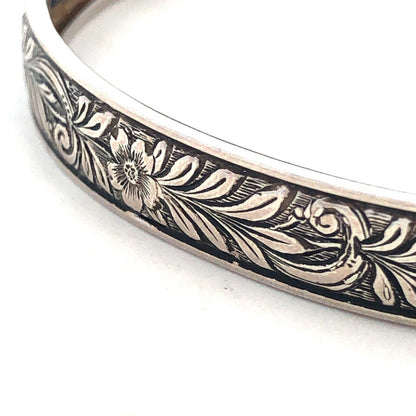 Vintage 925 Sterling Silver Floral Vine Etched Bangle Bracelet