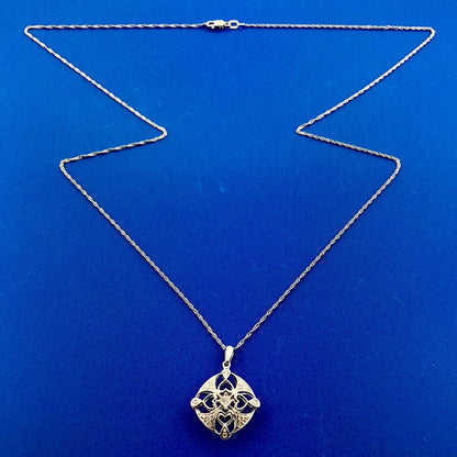 14K White Gold Diamond Filigree Cutout Bridal Pendant Anniversary Necklace