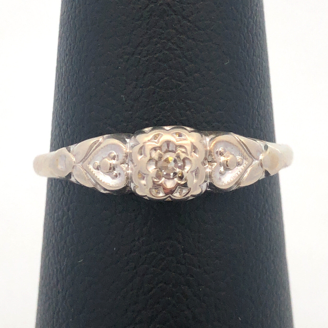 Art Deco 14K White Gold Diamond Solitaire Sweetheart Scroll Engagement Ring