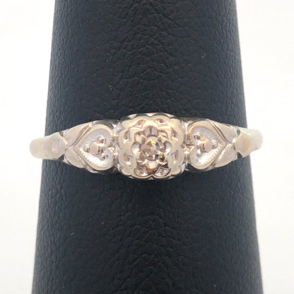 Art Deco 14K White Gold Diamond Solitaire Sweetheart Scroll Engagement Ring