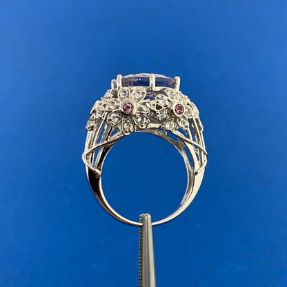 Designer 14K White Gold Purple Amethyst White Topaz Accents Statement Ring