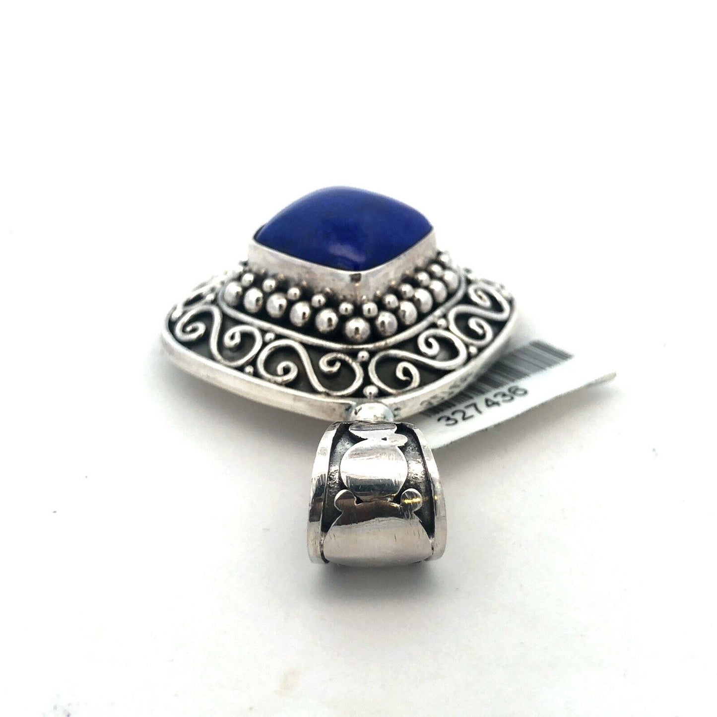 Designer BA 925 Sterling Silver Square Lapis Lazuli Scroll Statement Pendant