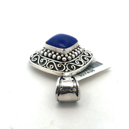 Designer BA 925 Sterling Silver Square Lapis Lazuli Scroll Statement Pendant
