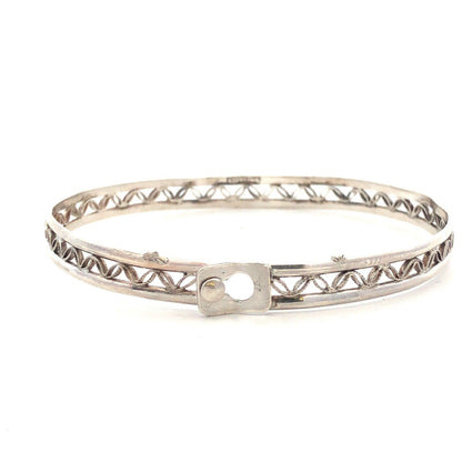 Vintage 925 Sterling Silver Open Work Leaf Scroll Bangle Bracelet