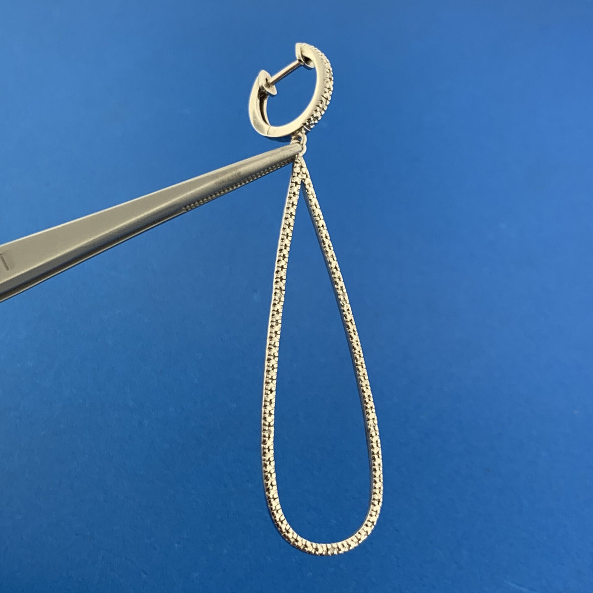 Designer 925 Sterling Silver Diamond Accented Elongated Hoop Earrings
