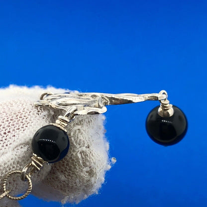 Stunning Sterling Silver 925 Onyx Bead Circle Link 20.5" Pendant Necklace