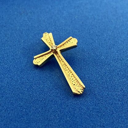 Classic 14K Yellow Gold Diamond Textured Polished Cross Easter Communion Pendant