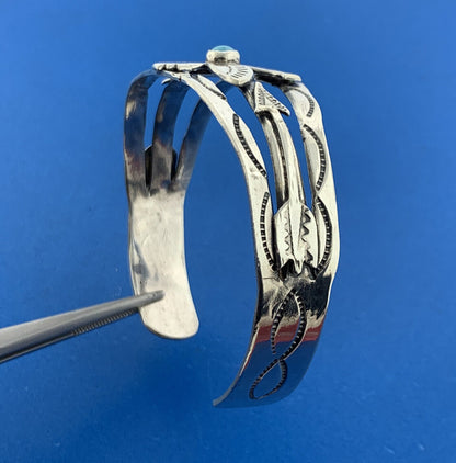 Stunning Sterling Silver 925 Turquoise Bead Native American Open Cuff Bracelet
