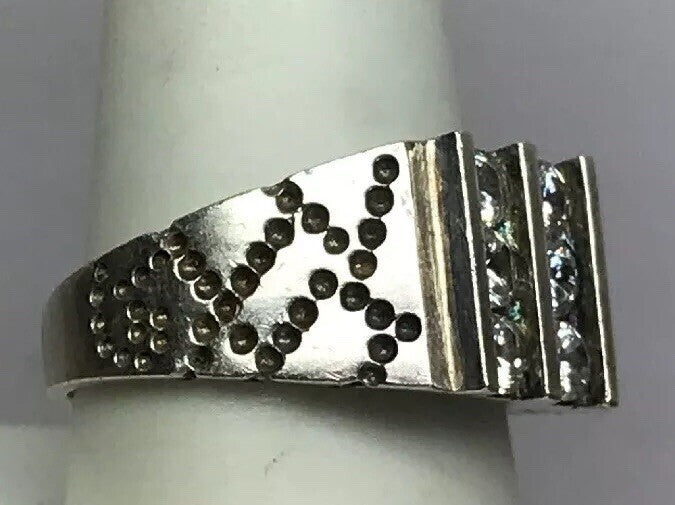 Native American Artisan Sterling Silver Cubic Zirconia CZ Unisex Statement Ring