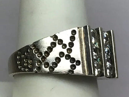 Native American Artisan Sterling Silver Cubic Zirconia CZ Unisex Statement Ring