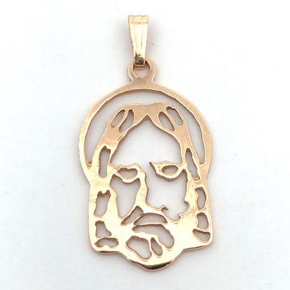 Estate 14K Yellow Gold Jesus Christ Face Cutout Outline Pendant
