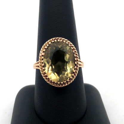 Vintage Siffari 14K Yellow Gold Oval Green Amethyst Solitaire Cocktail Ring