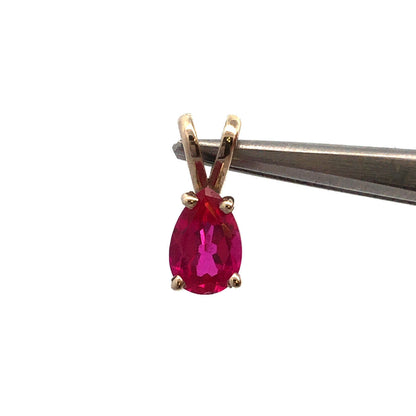 Vintage 14K White Gold Pear Ruby Solitaire Petite Drop Pendant