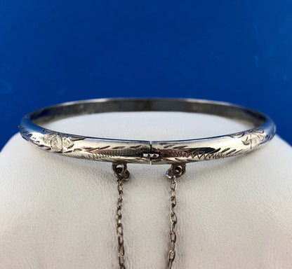 Vintage Sterling Silver 925 Floral Scroll Engraved Bangle Bracelet