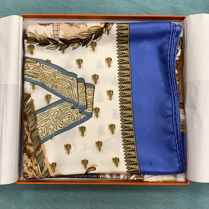 Hermes Carre 90 100% Silk Twill Napoleon Periwinkle Insect Bee Neckerchief Scarf