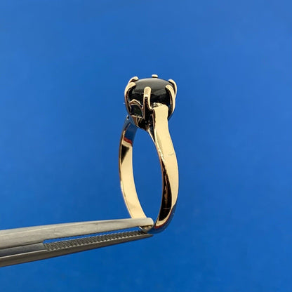 14K Yellow Gold Black Star Sapphire Solitaire Cocktail Ring