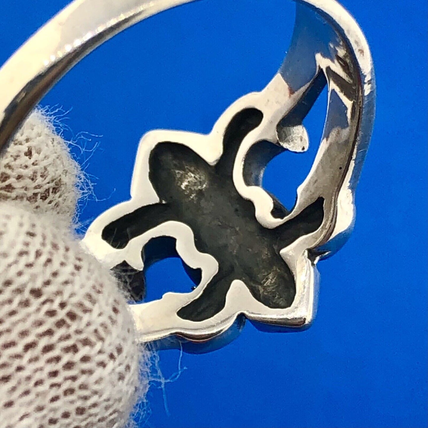 Estate Sterling Silver 925 Openwork Fleur De Lis Statement Size 13 Ring