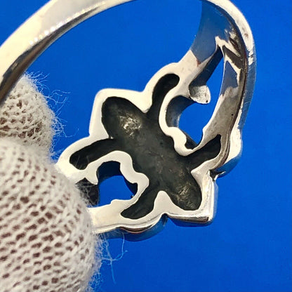 Estate Sterling Silver 925 Openwork Fleur De Lis Statement Size 13 Ring