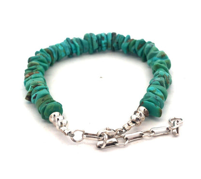 Estate 925 Sterling Silver Wheel Shaped Turquoise Beaded Bracelet