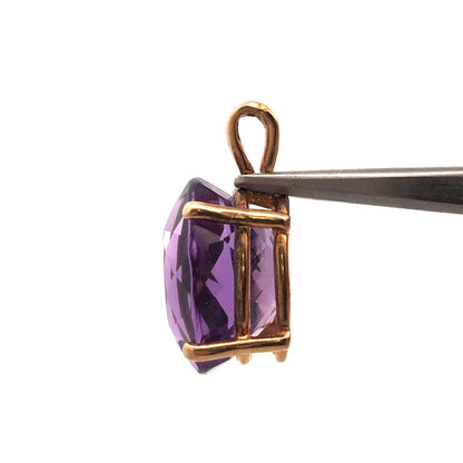 Gorgeous 14k Yellow Gold Oval Cut Solitaire 6.5 ct Purple Amethyst Pendant