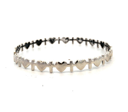 Designer R 925 Sterling Silver Cross Heart Love Stackable Round Bangle Bracelet