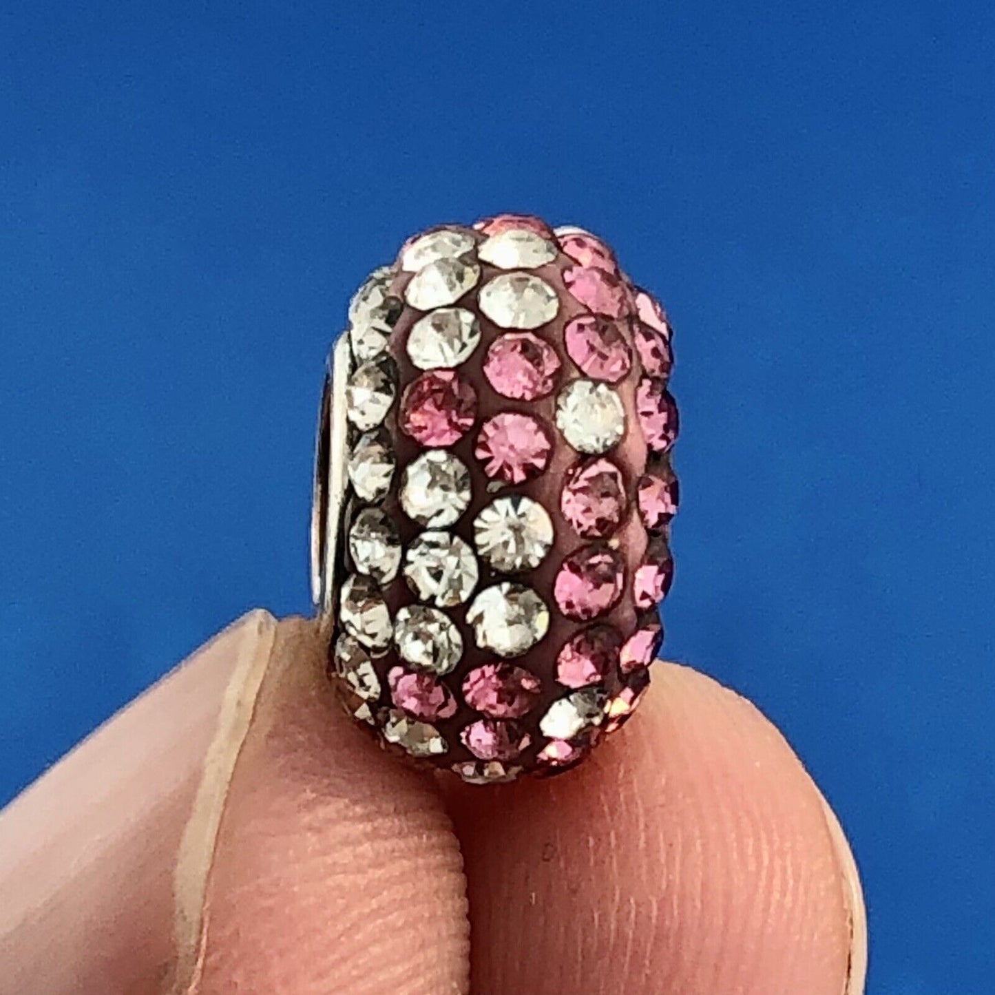 Designer Sterling Silver 925 Pink White Cubic Zirconia Pave Bead Bracelet Charm