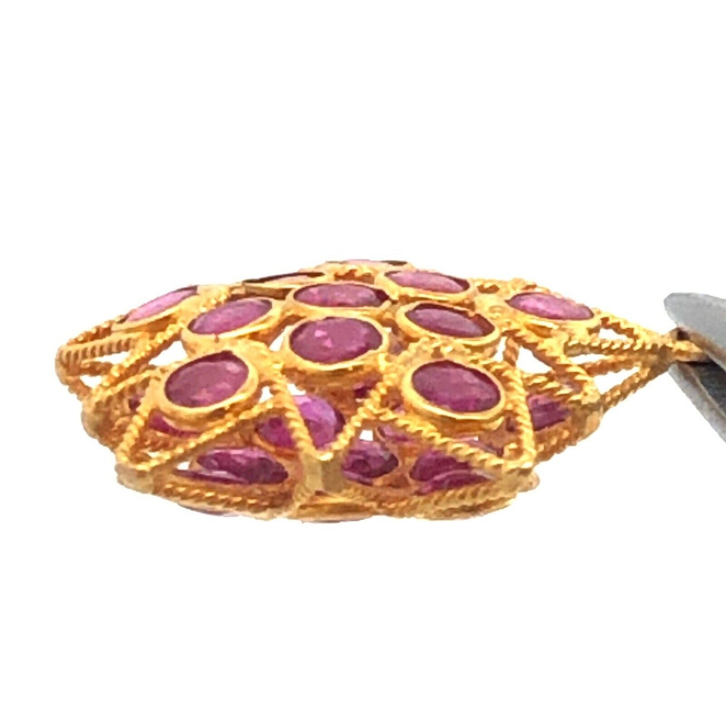 Designer 18K Yellow Gold Round Ruby Cluster Star Snowflake Pendant