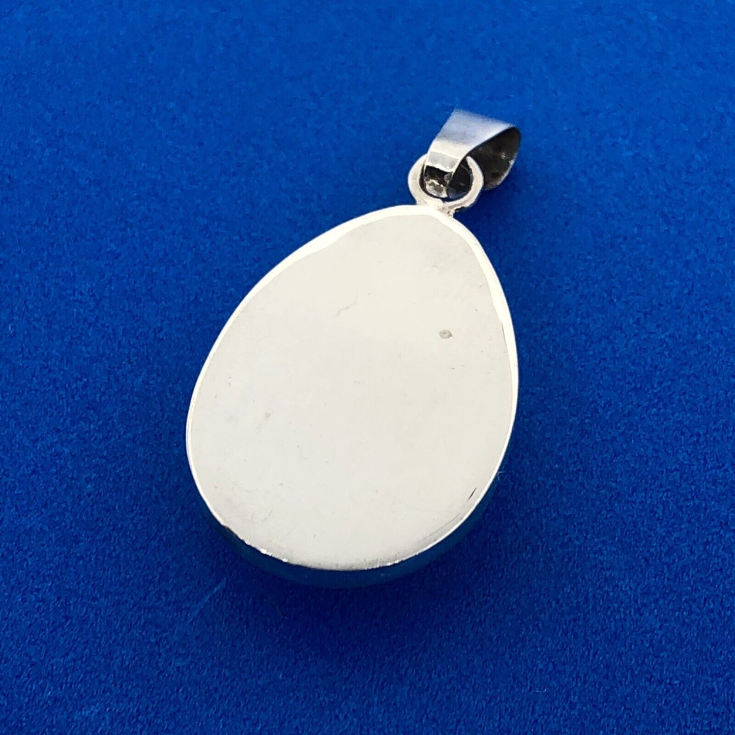 Estate 925 Sterling Silver Larimar Pectolite Pear Healing Statement Pendant