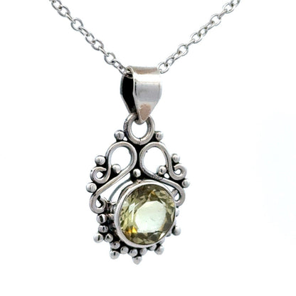 Estate 925 Sterling Silver Faceted Round Lemon Quartz Filigree Bead Pendant