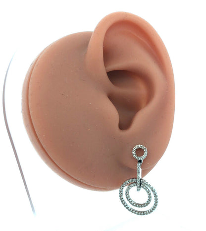 14k White Gold Pave Diamond Circle Drop Earrings