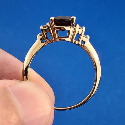 10K Yellow Gold Oval Garnet Ring with Diamond Accents January Birthstone