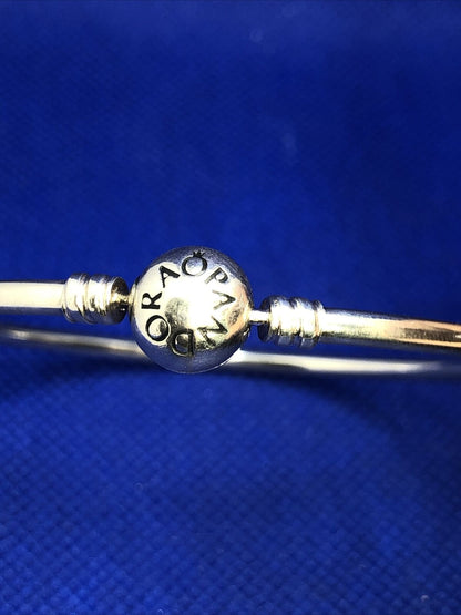 Designer PANDORA ALE Sterling Silver Round Charm Clasp Bangle Bracelet #590713