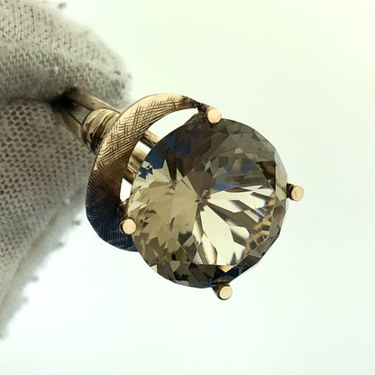 Gorgeous 14k Yellow Gold Large Smoky Quartz Free Form Statement Ring Size 7.25