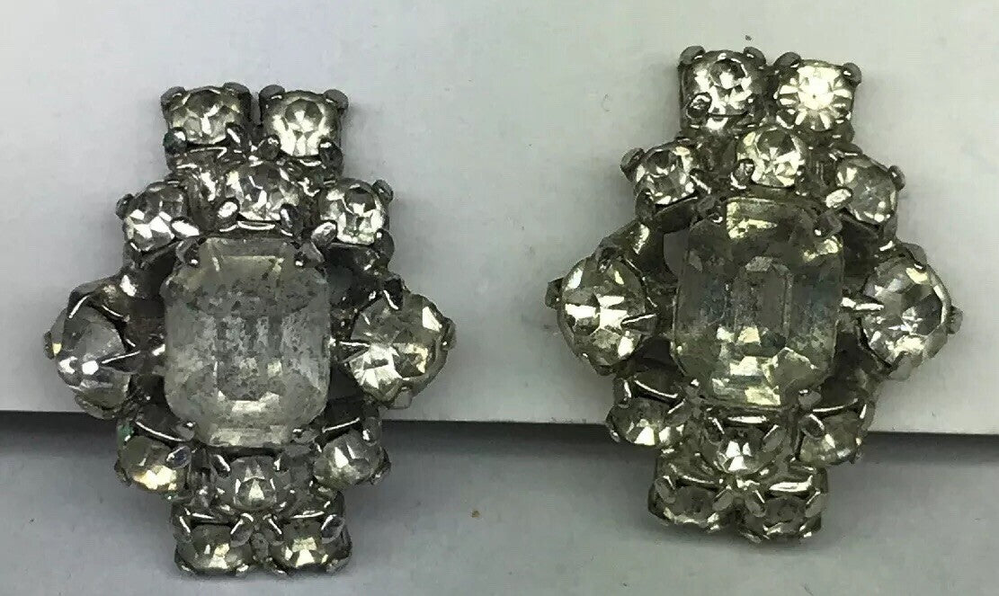 Vintage Art Deco Crystal Rhinestone Half Hoop Screw Back Clip Earrings