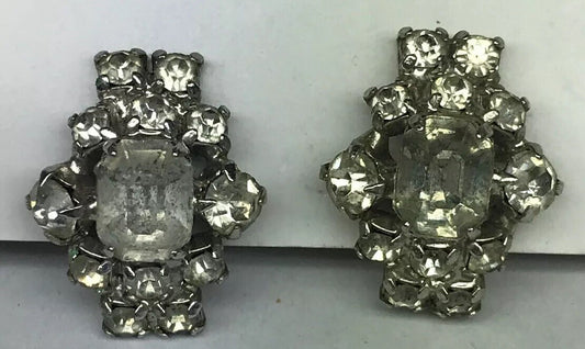 Vintage Art Deco Crystal Rhinestone Half Hoop Screw Back Clip Earrings