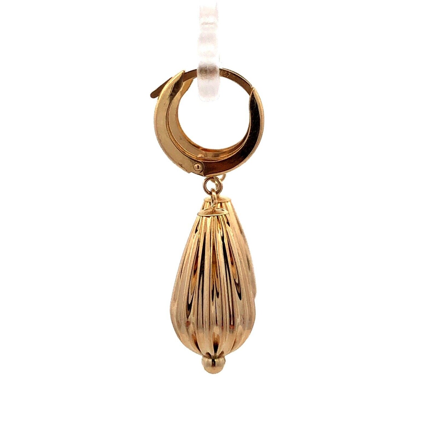 Designer EG 14K Yellow Gold Textured Teardrop Dangle Hoop Earrings