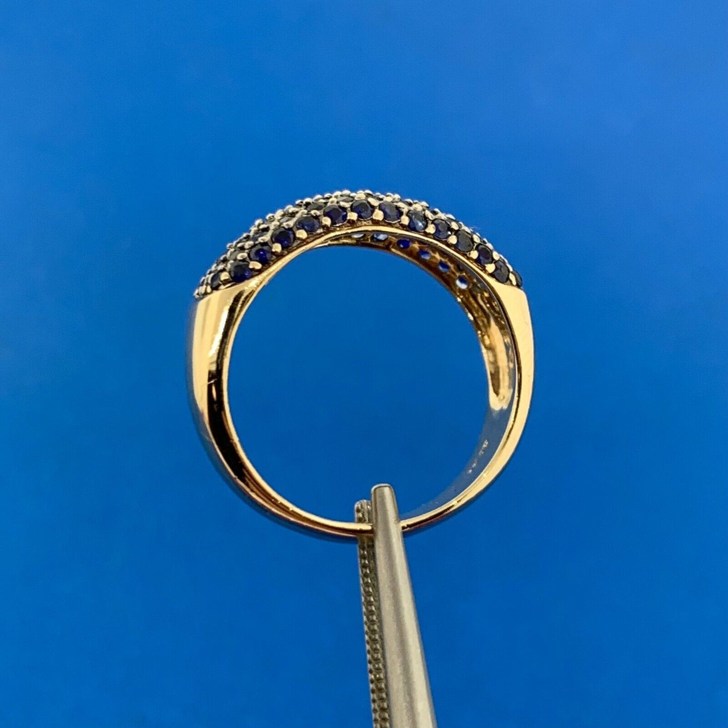 Designer CID 14K Yellow Gold Pave Blue Sapphire Band Ring