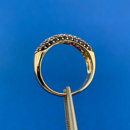 Designer CID 14K Yellow Gold Pave Blue Sapphire Band Ring