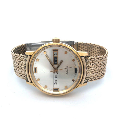 Zodiac 10KT Yellow Gold Filled Day Date Round Analog Mens Wrist Watch